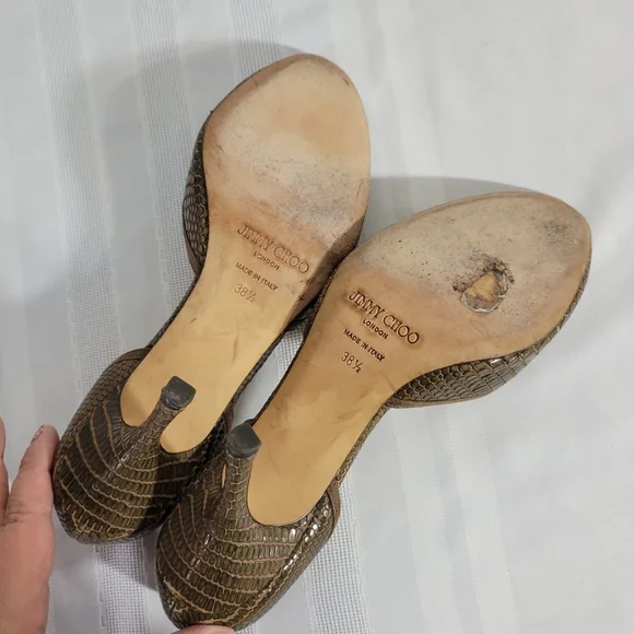 Jimmy Choo Brown Peep Toe Heels 38.5 8.5 - Picture 4 of 15